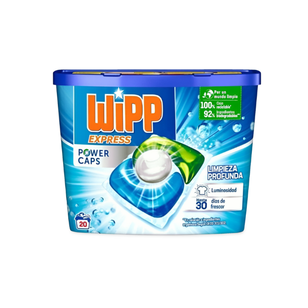 Detergente lavadora - Wipp Express detergente Power Caps 20 unidades | Limpieza intensa, brillo y frescor en cada lavado