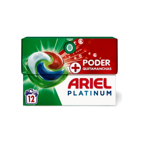 Detergente lavadora - Pod Ariel Platinum Detergente 12 uds – Poder quitamanchas en cada cápsula