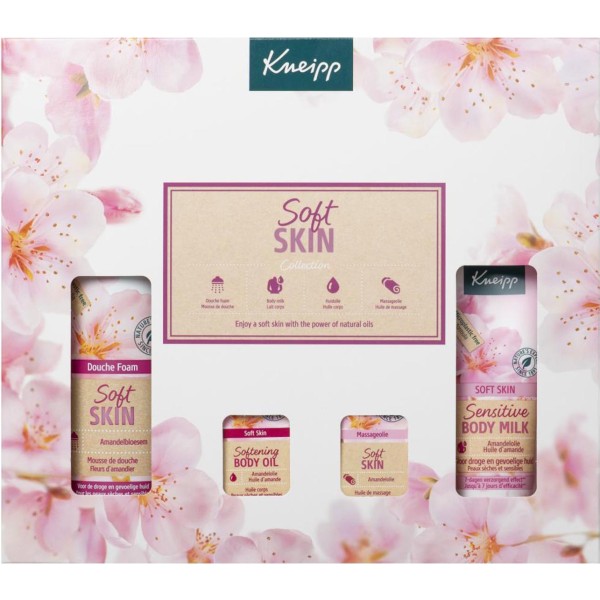 Kneipp Soft Skin – Set regalo cuidado corporal (leche corporal 200 ml + espuma de baño 75 ml + aceite corporal 20 ml + aceite de masaje 20 ml)